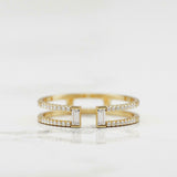 Open Stackable Dual Split Band Ring 1.3ct Baguette Diamond 14k Yellow Gold Over