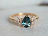 1.6ct Engagement Ring Pear Cut London Blue Topaz Leaf Accent 14k RoseGold Finish