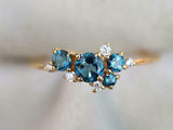 2ct Round Cut London Blue Topaz Cluster Engagement Ring 14k Yellow Gold Finish