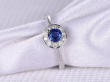 1ct Round Cut Blue Sapphire Engagement Ring 14k White Gold Finish Halo Solitaire