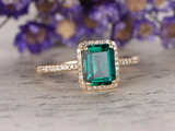 2ct Green Emerald Cut Halo Solitaire with Accents Ring 14k Yellow Gold Finish