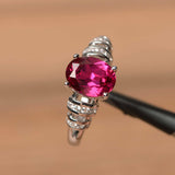 1.3ct Oval Cut Pink Ruby Fancy Solitaire Engagement Ring 14k White Gold Finish