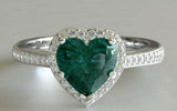 2ct Heart Cut Green Emerald Engagement Ring Diamond Halo 14k White Gold Finish