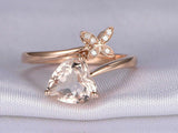 1.5ct Heart Cut Peach Morganite Engagement Ring 14k Rose Gold Over Floral Bypass