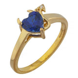 1ct Engagement Ring Heart Cut Blue Sapphire Devil Solitaire 14k Yellow Gold Over