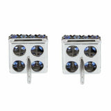 1.2ct Round Cut Blue Sapphire Square Cluster Stud Earrings 14k White Gold Finish