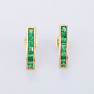 2ct Drop Earrings Princess Cut Green Emerald Vertical Bar 14k Yellow Gold Finish