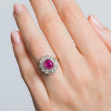 2.8ct Cushion Pink Ruby Engagement Ring Floral Halo Antique 14k Dual Gold Finish