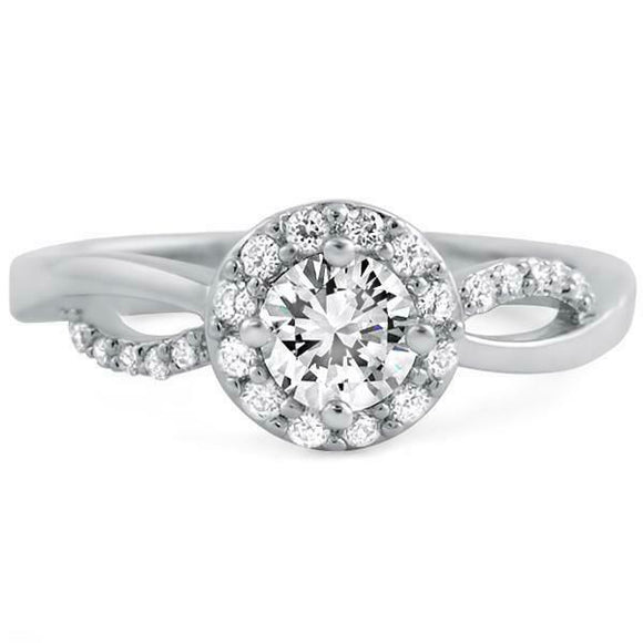 1.1ct Round Cut VVS1D Diamond Engagement Ring Halo Promise 14k White Gold Finish