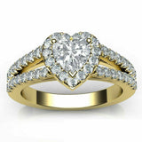 3ct Heart Cut Diamond Split Shank Band Engagement Ring 14k Yellow Gold Finish