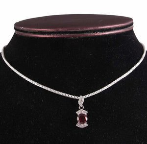 2.3ct Red Garnet Pendant Oval Cut Stylish 14k White Gold Finish NO CHAIN