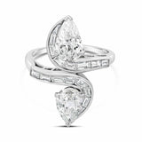 3.5ct Pear Baguette Cut Diamond ByPass Engagement Ring 14k White Gold Finish