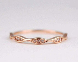 Thin Minimalist Half Eternity Wedding Band 0.7ct Round Diamond 14k RoseGold Over