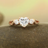 2Ct Heart Cut Diamond Round Accent Trilogy Engagement Ring 14K Rose Gold Finish