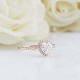 1.5ct Heart Cut Diamond Engagement Ring Round Accents Halo 14k Rose Gold Finish