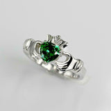 1ct Heart Cut Green Emerald Engagement Ring Claddagh Design 14k White Gold Over