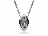 1ct Diamond Pendant Chain Marquise Cut Bezel Set Solitaire 14k White Gold Finish