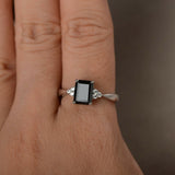 0.9ct Emerald Cut Black Diamond Engagement Ring 14k White Gold Finish Solitaire