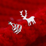 Lovely Small Deer Christmas Tree Stud Earrings Women Girls 14k White Gold Finish