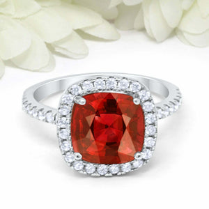 2.75ct Cushion Red Garnet Engagement Ring Diamond Accent Halo 14k WhiteGold Over