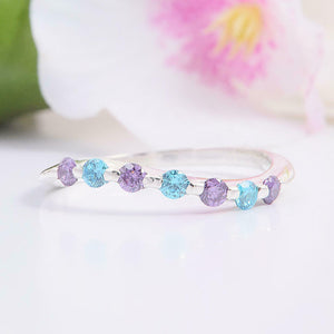 1ct Round Alternate Purple Amethyst Blue Topaz Wedding Band 14k White Gold Over