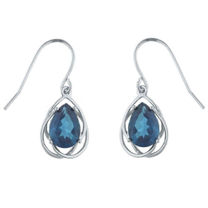 1.5ct Drop Earrings Pear Cut London Blue Topaz Intertwined 14k White Gold Finish