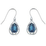 1.5ct Drop Earrings Pear Cut London Blue Topaz Intertwined 14k White Gold Finish