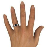 2Ct Oval Black Diamond Petite Round Accent Engagement Ring 14K White Gold Finish