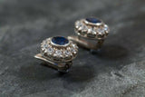 2.3ct Stud Earrings Round Cut Blue Sapphire Halo Cluster 14k White Gold Finish