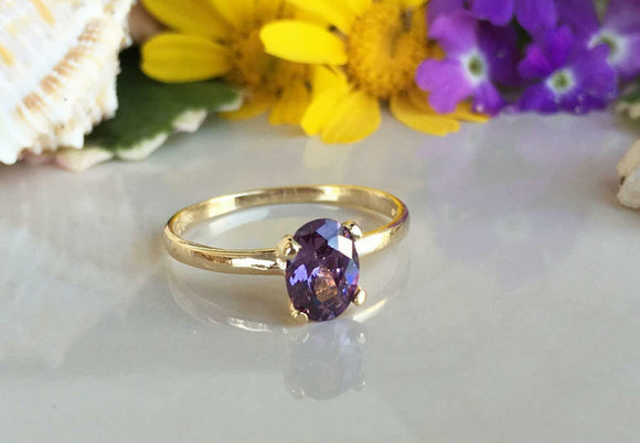 1ct Engagement Ring Oval Cut Purple Amethyst Solitaire Women 14k YellowGold Over