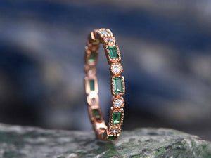 1.2Ct Green Emerald Diamond Full Eternity Wedding Band Ring 14K Rose Gold Finish