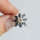 2ct Marquise Cut Blue Sapphire Engagement Ring 14k WhiteGold Over Diamond Flower