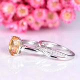 1.5ct Oval Cut Yellow Citrine Engagement Ring Bridal Set 14k White Gold Finish