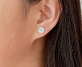 1ct Round Cut Blue Aquamarine Diamond Halo Stud Earrings 18k White Gold Finish