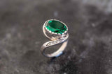 1.3ct Engagement Ring Oval Cut Green Emerald Swirl Twist 14k White Gold Finish