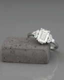 2Ct Emerald Cut VVS1 Diamond Engagement Ring 14K White Gold Finish Round Accents