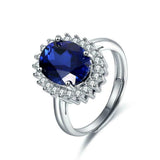 3ct Oval Cut Blue Sapphire Diamond Floral Halo Solitaire Ring 14k WhiteGold Over