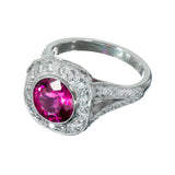 2.5ct Round Cut Pink Ruby Engagement Ring Halo Split Shank 14k White Gold Finish