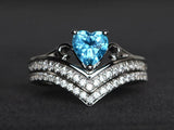 2ct Engagement Ring Heart Cut Blue Topaz Bridal Set 14k White Gold Finish