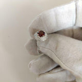 1.7ct Engagement Ring Round Cut Red Garnet Dual Halo 14k White Gold Finish