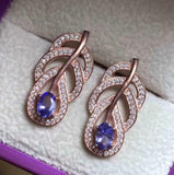 2ct Drop Earrings Oval Cut Blue Tanzanite Petal Leaf Design 14k Rose Gold Finish