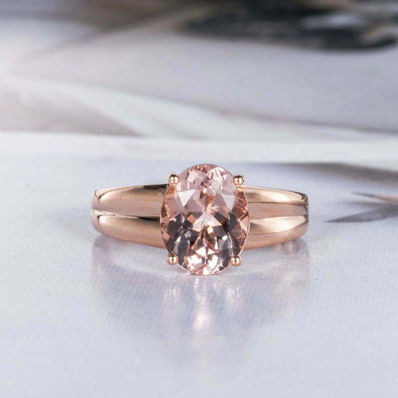 2.6ct Oval Cut Peach Morganite Engagement Ring Solitaire 14k Rose Gold Finish