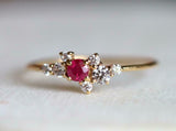 1ct Engagement Ring Round Cut Pink Ruby Cluster 14k Yellow Gold Finish