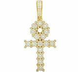 3ct Round Cut Diamond Egyptian Cluster Ankh Cross Pendant 14k Yellow Gold Finish