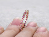 1ct Round Cut Pink Sapphire Wedding Band Bezel Set Stackable 14k YellowGold Over