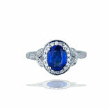 2ct Oval Cut Blue Sapphire Engagement Ring Halo Milgrain 14k White Gold Finish