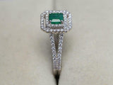 2.2ct Engagement Ring Princess Cut Green Emerald Dual Halo 14k White Gold Finish