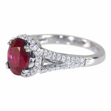 2.75ct Oval Cut Pink Ruby Engagement Ring Split Shank Halo 14k White Gold Finish