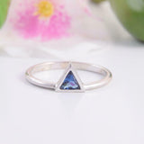 0.5ct Trillion Cut Blue Sapphire Engagement Ring Solitaire 14k White Gold Finish