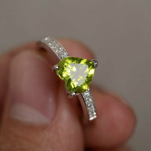 2ct Heart Cut Green Peridot Solitaire Women Engagement Ring 14k WhiteGold Finish